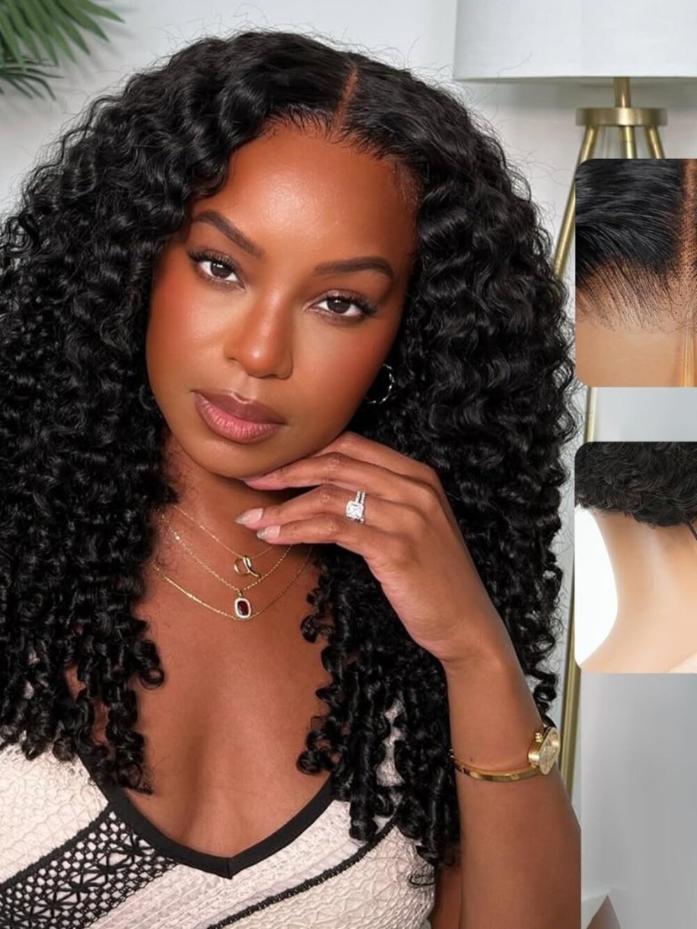 7x6 Burmese Curly Glueless Wigs Human Hair Pre Plucked Pre Cut 250% Density